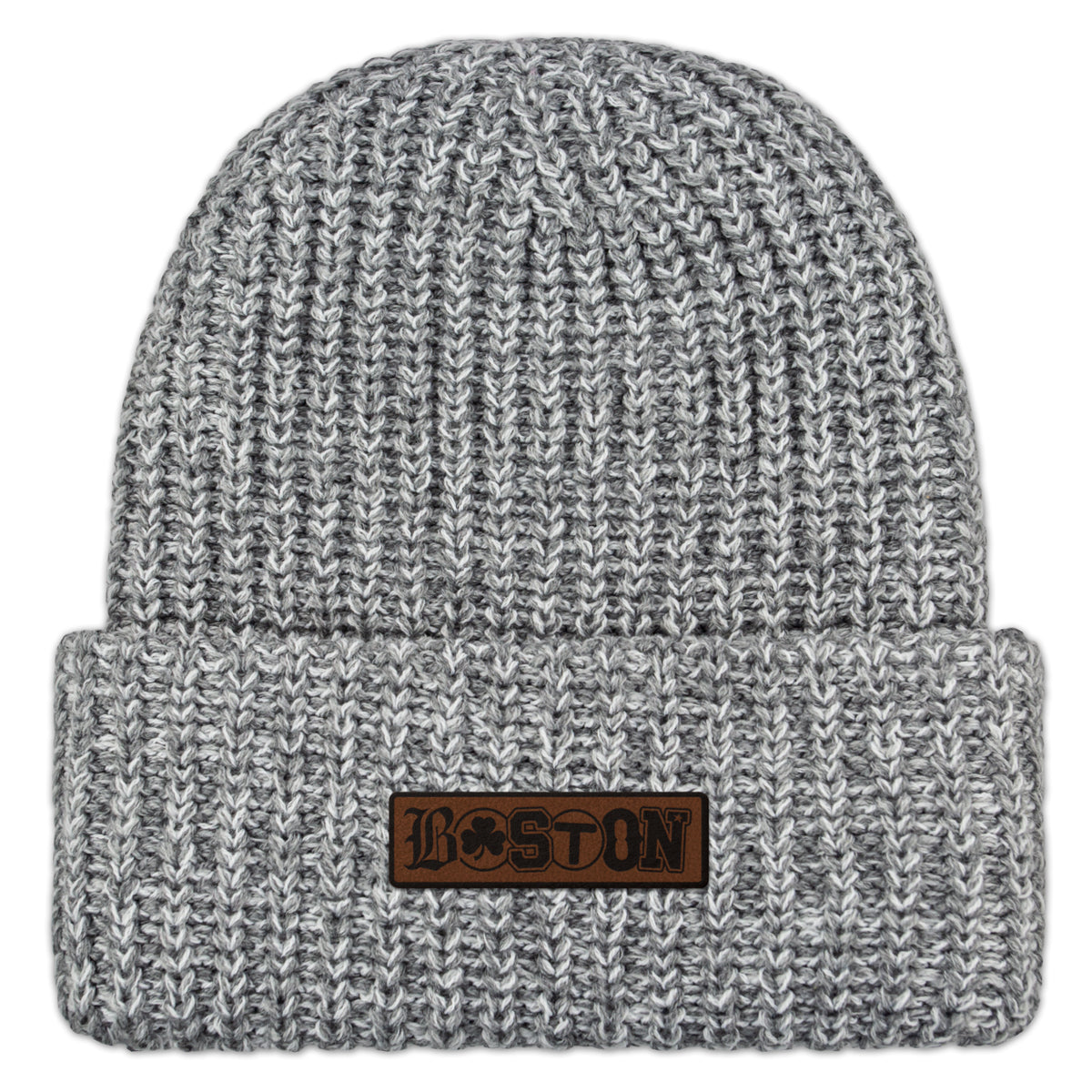Boston Townie Pride Leather Patch Chunky Knit Winter Hat