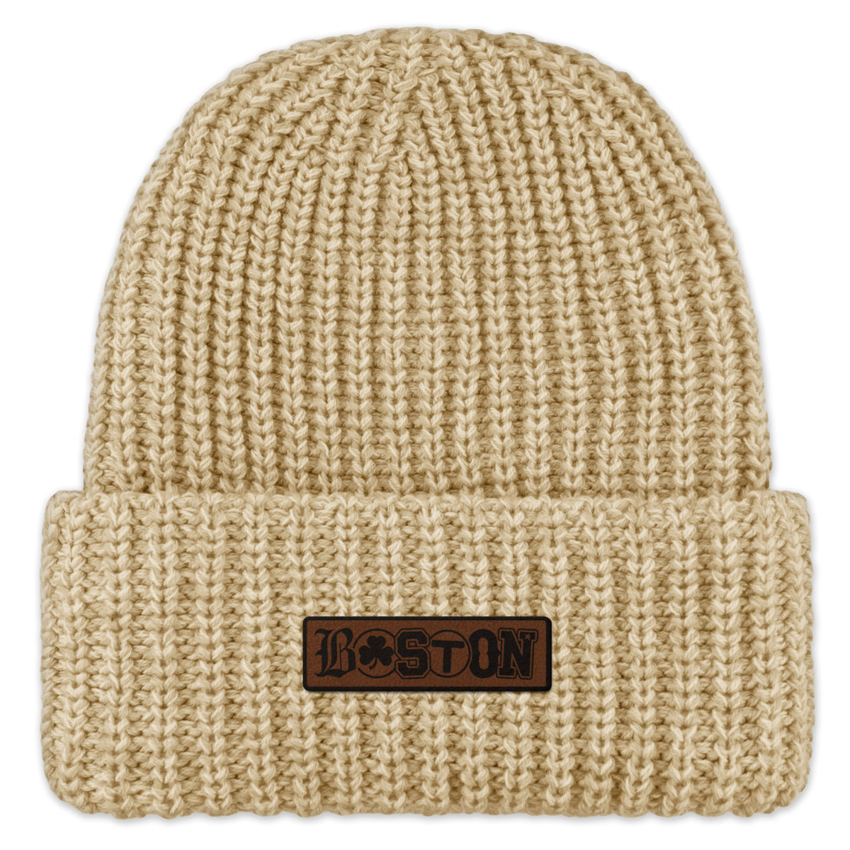 Boston Townie Pride Leather Patch Chunky Knit Winter Hat