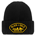 Black & Gold Boston Naval Patch Chunky Knit Winter Hat - Chowdaheadz