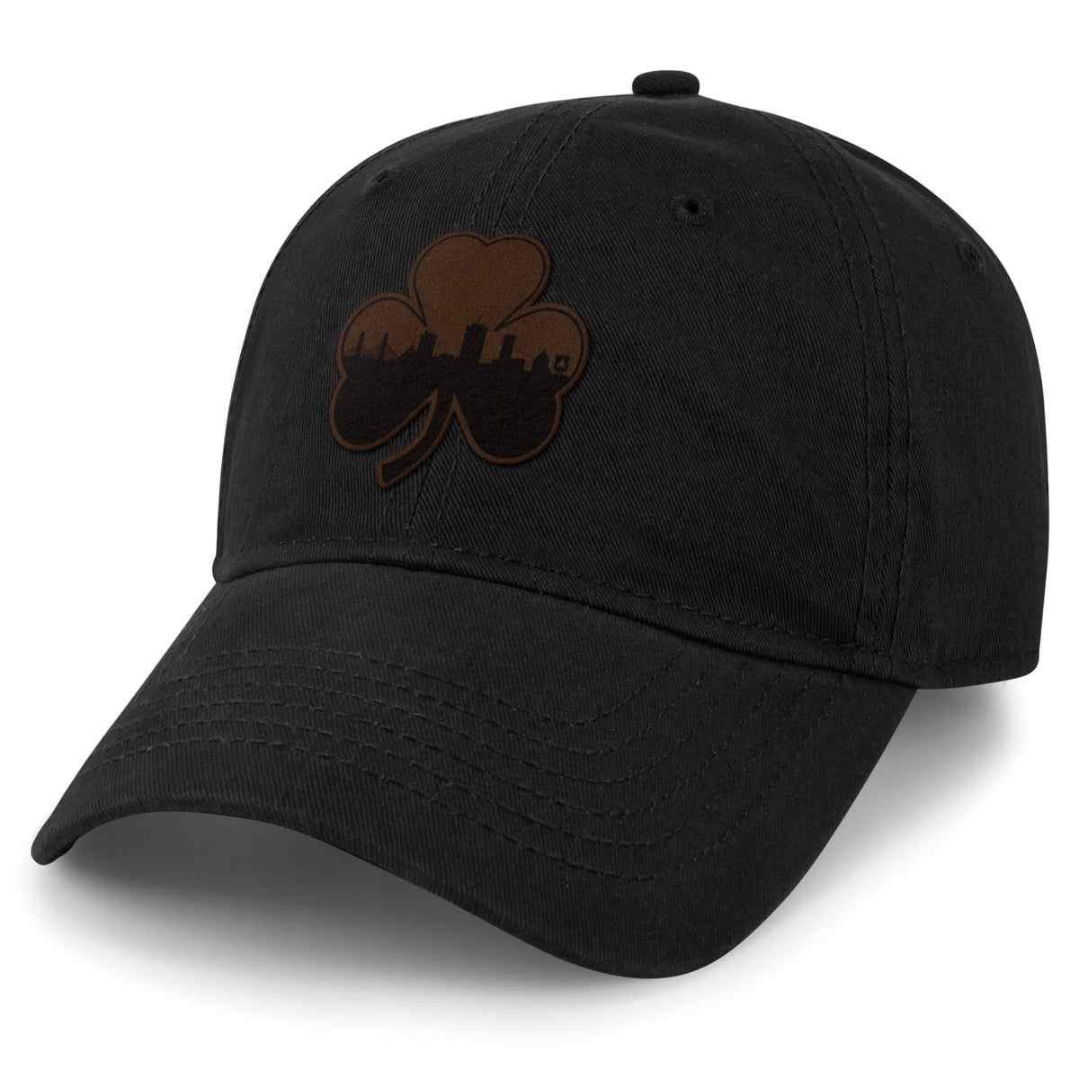 Boston Shamrock Skyline Leather Patch Dad Hat - Chowdaheadz