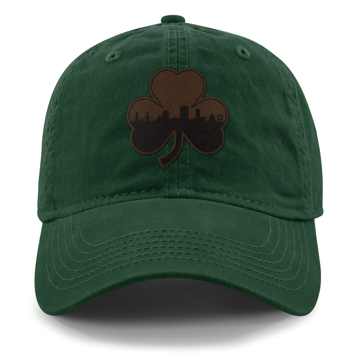 Boston Shamrock Skyline Leather Patch Dad Hat - Chowdaheadz