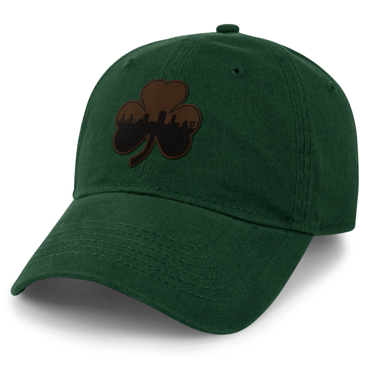 Boston Shamrock Skyline Leather Patch Dad Hat - Chowdaheadz