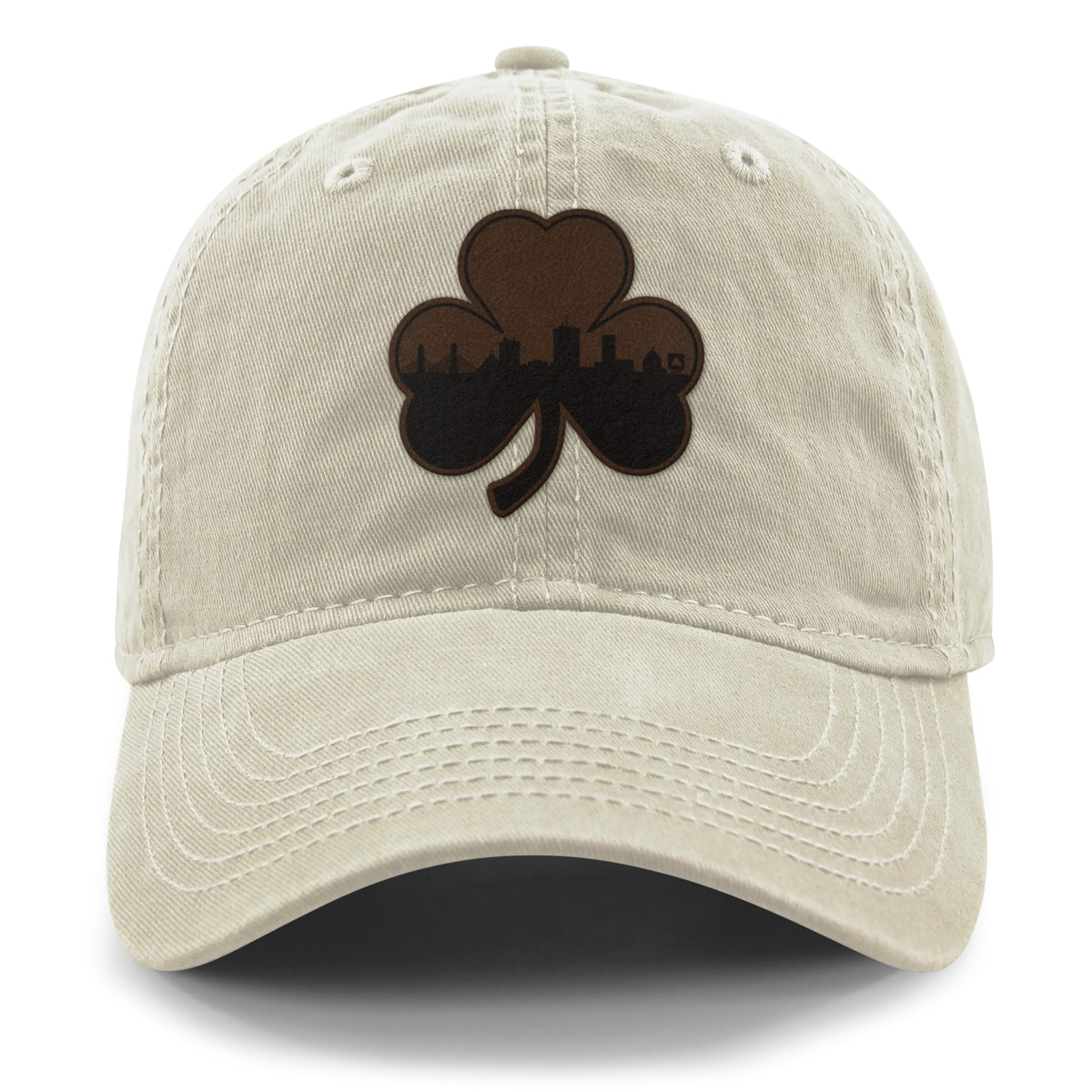 Boston Shamrock Skyline Leather Patch Dad Hat - Chowdaheadz