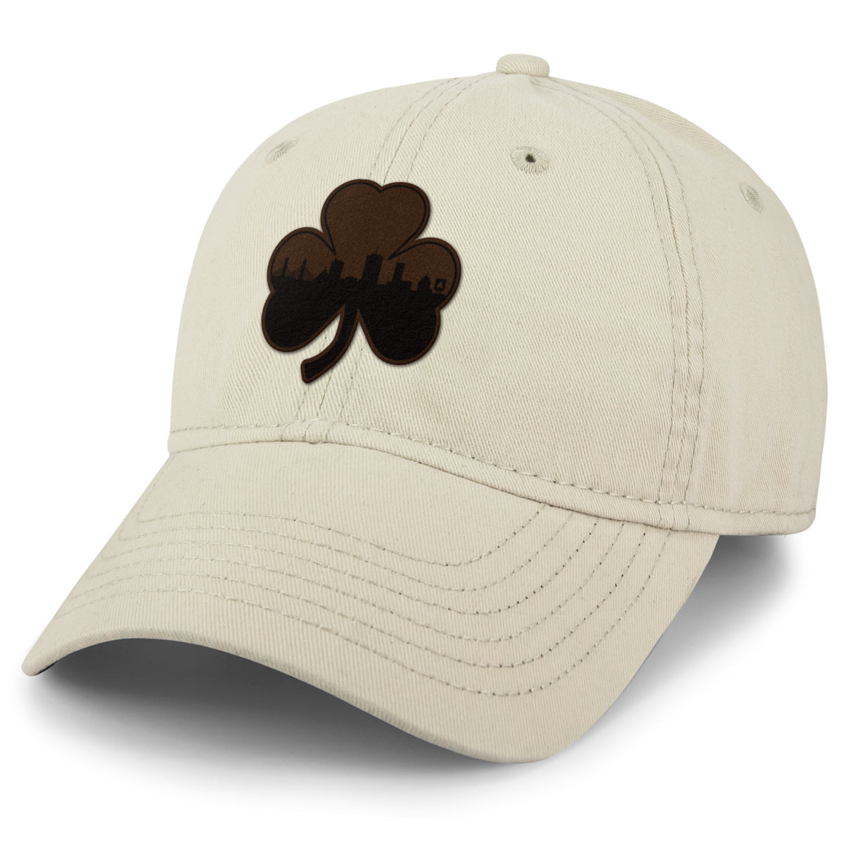 Boston Shamrock Skyline Leather Patch Dad Hat - Chowdaheadz