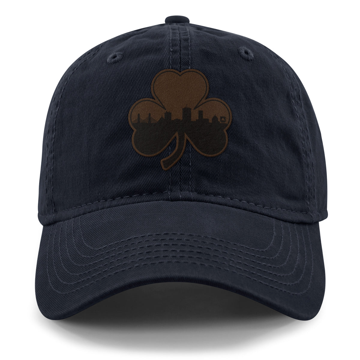 Boston Shamrock Skyline Leather Patch Dad Hat - Chowdaheadz