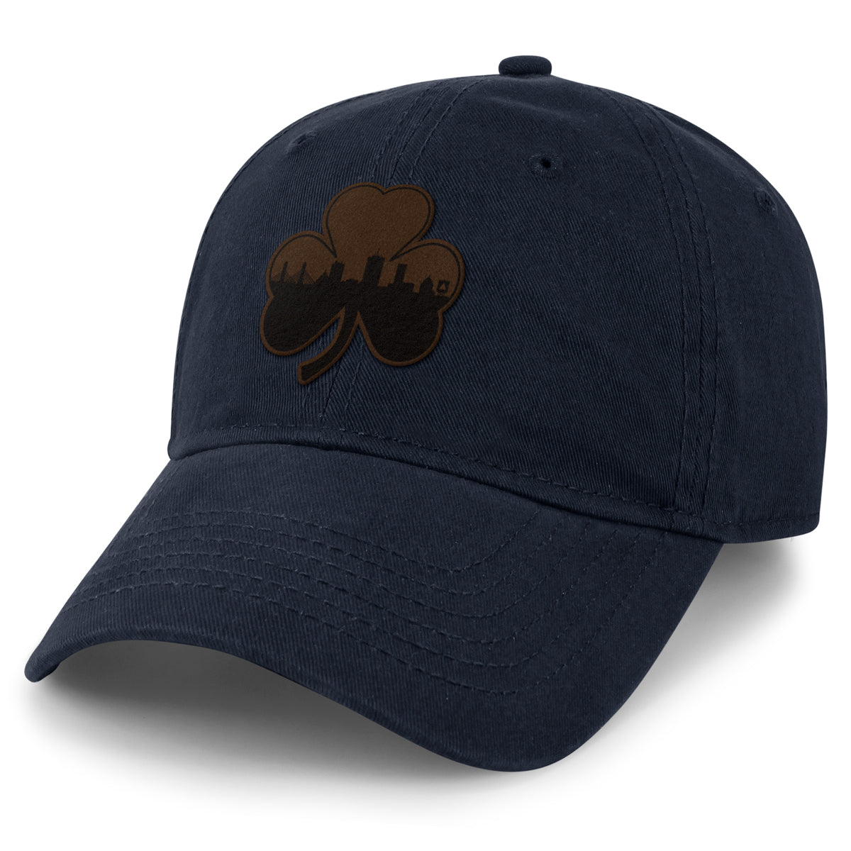 Boston Shamrock Skyline Leather Patch Dad Hat - Chowdaheadz