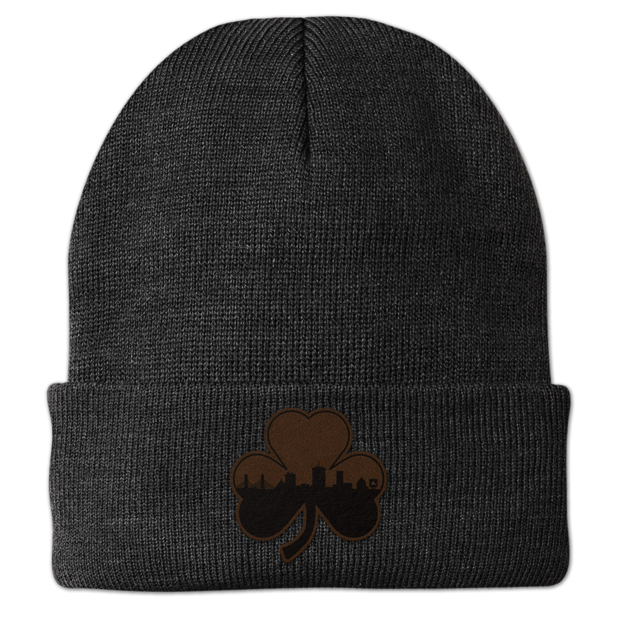 Boston Shamrock Skyline Leather Patch Cuff Knit - Chowdaheadz