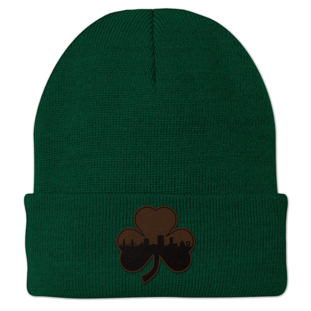Boston Shamrock Skyline Leather Patch Cuff Knit - Chowdaheadz
