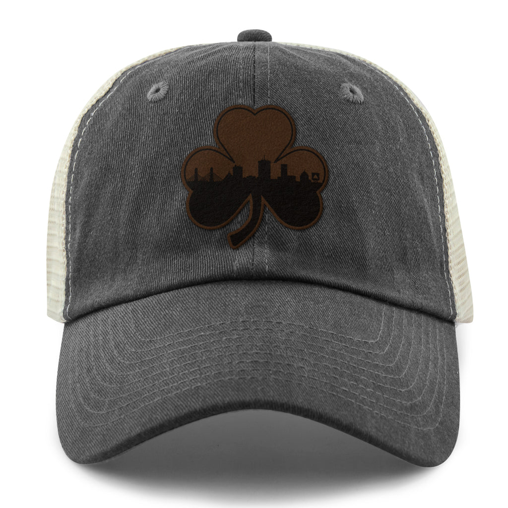 Boston Shamrock Skyline Leather Patch Relaxed Trucker - Chowdaheadz