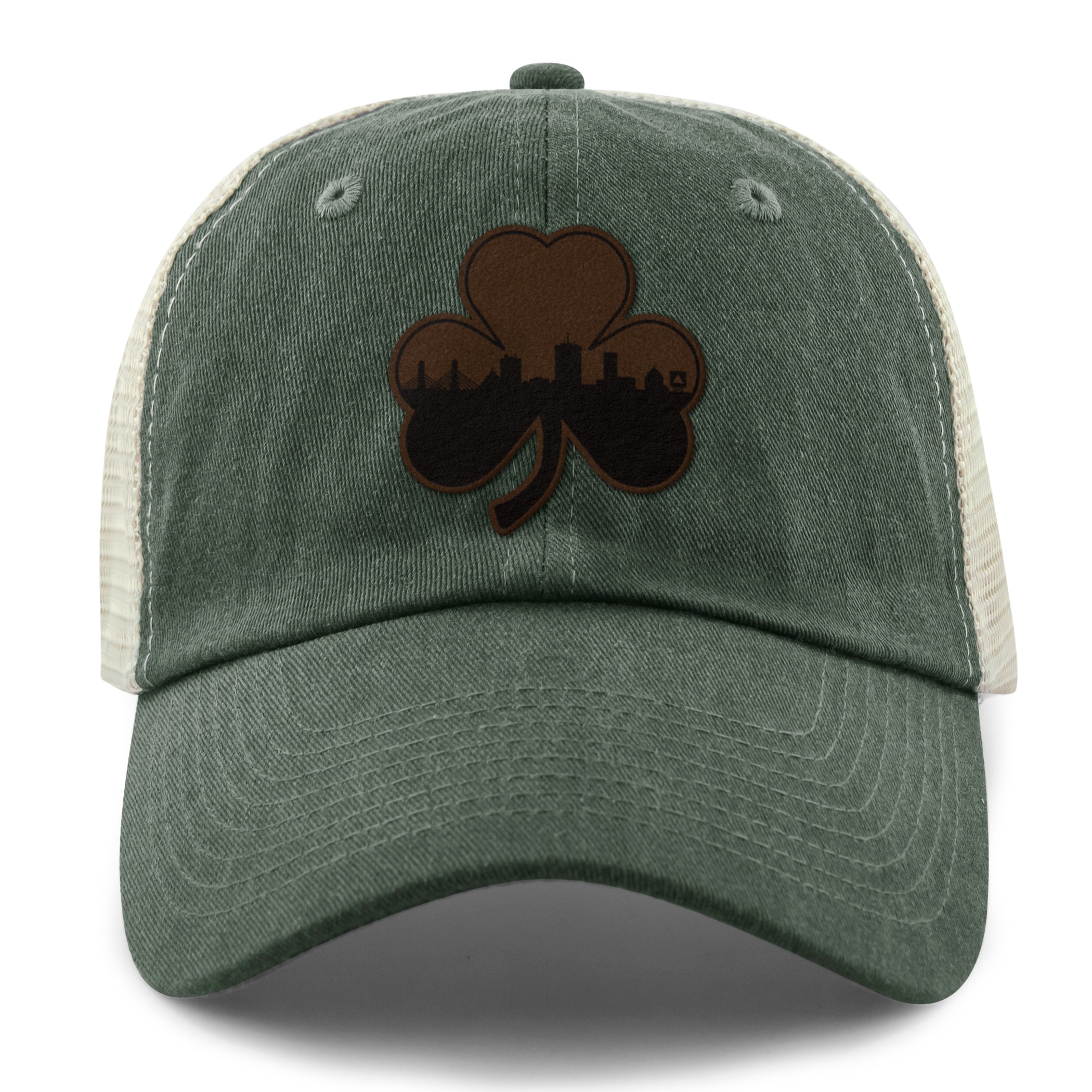 Boston Shamrock Skyline Leather Patch Relaxed Trucker - Chowdaheadz