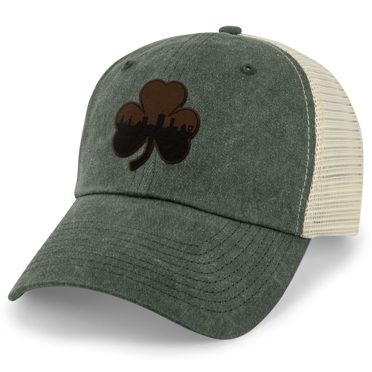 Boston Shamrock Skyline Leather Patch Relaxed Trucker - Chowdaheadz