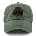 Boston Shamrock Skyline Leather Patch Washed Dad Hat - Chowdaheadz