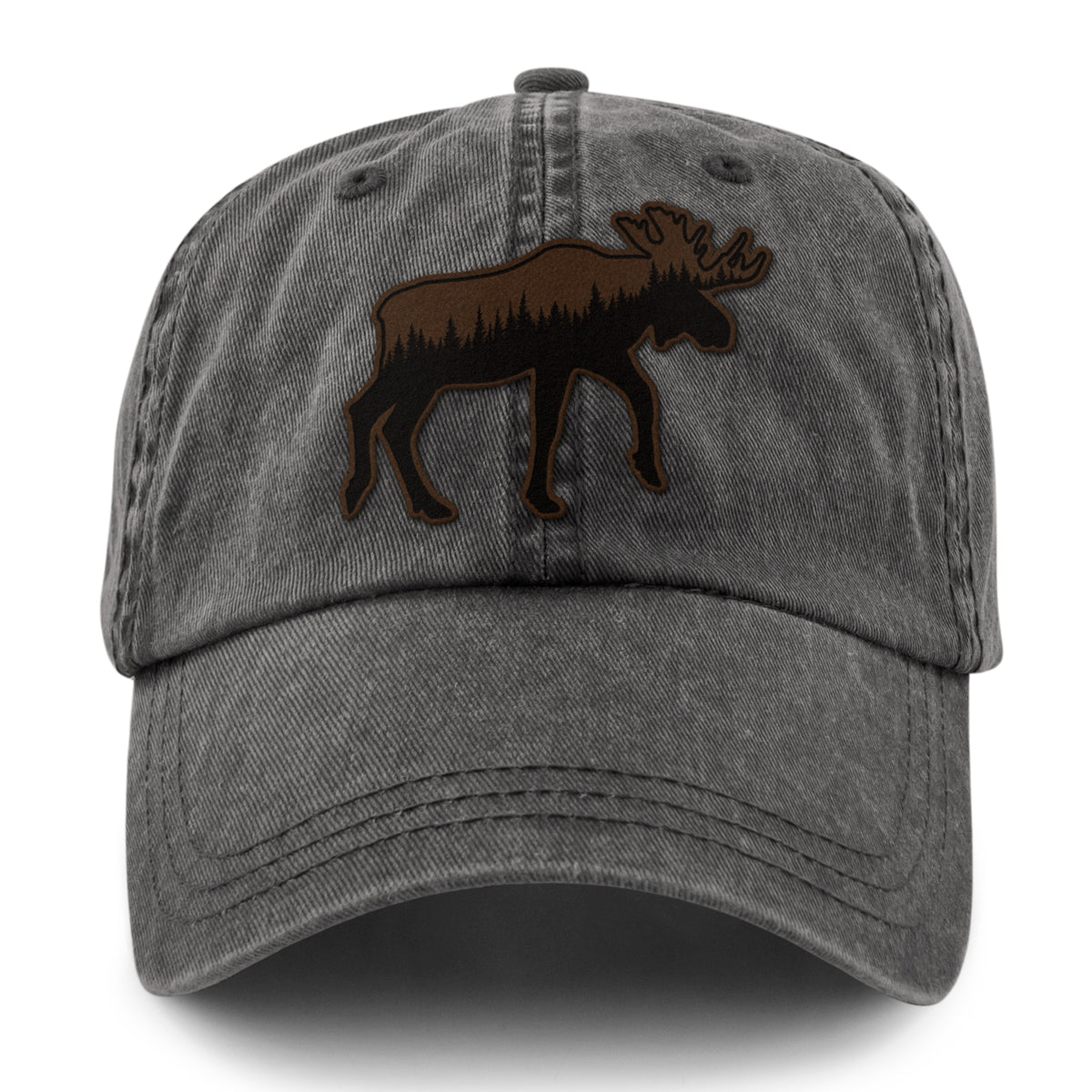 Moose Tree Skyline Leather Patch Washed Dad Hat - Chowdaheadz