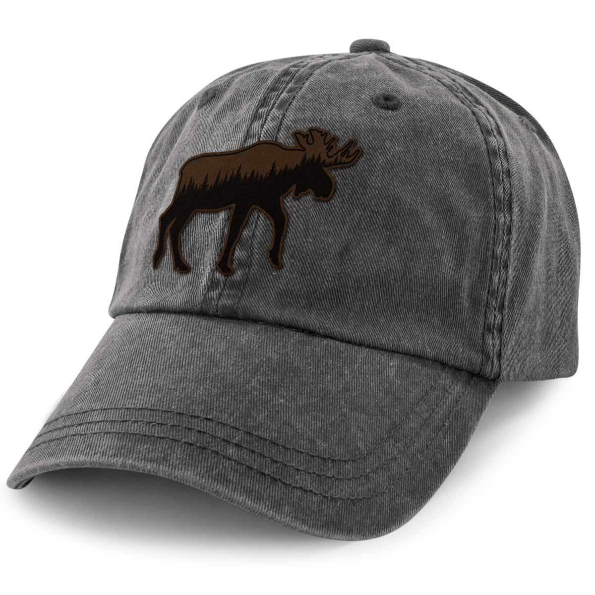Moose Tree Skyline Leather Patch Washed Dad Hat - Chowdaheadz