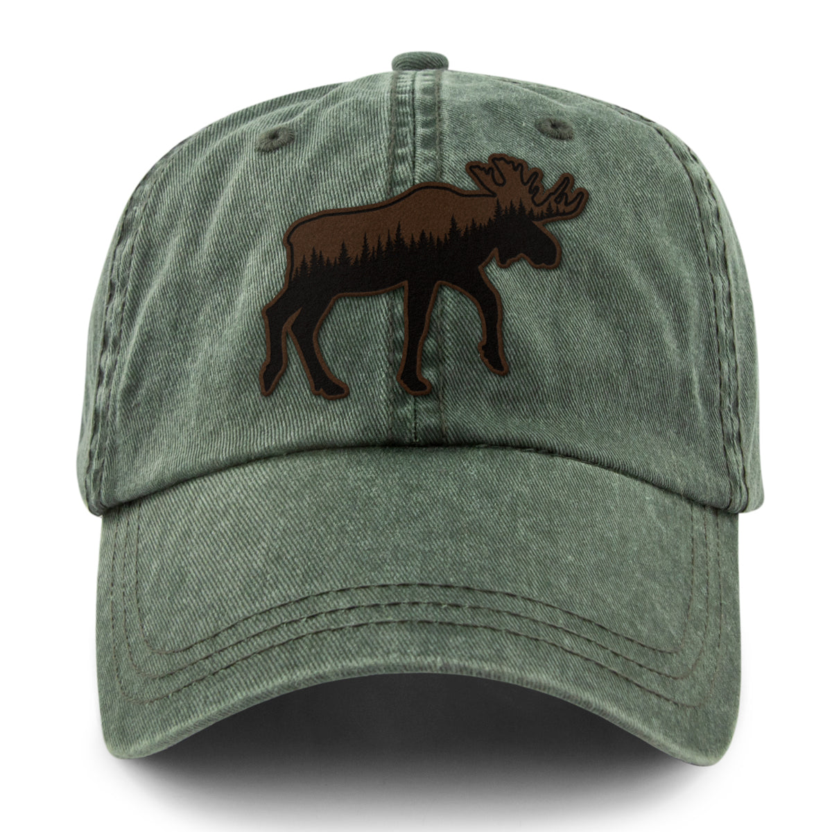 Moose Tree Skyline Leather Patch Washed Dad Hat - Chowdaheadz