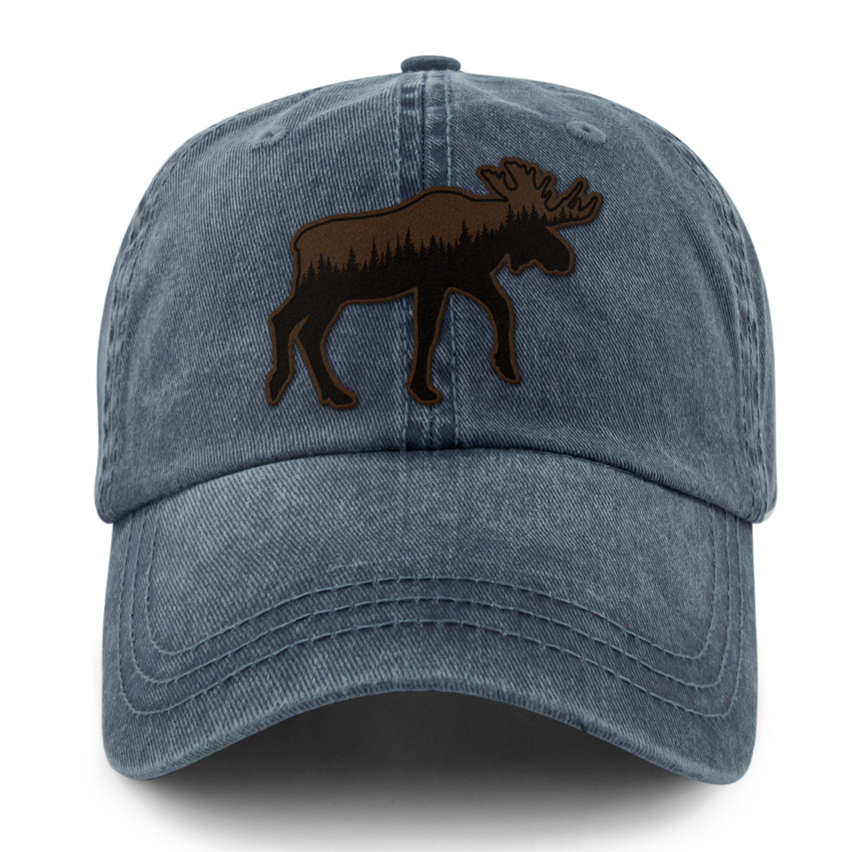 Moose Tree Skyline Leather Patch Washed Dad Hat - Chowdaheadz