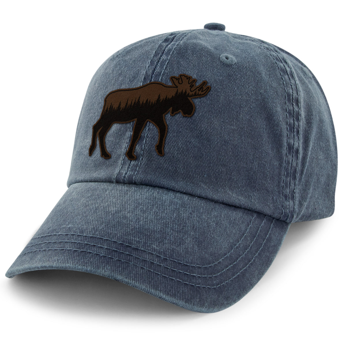 Moose Tree Skyline Leather Patch Washed Dad Hat - Chowdaheadz