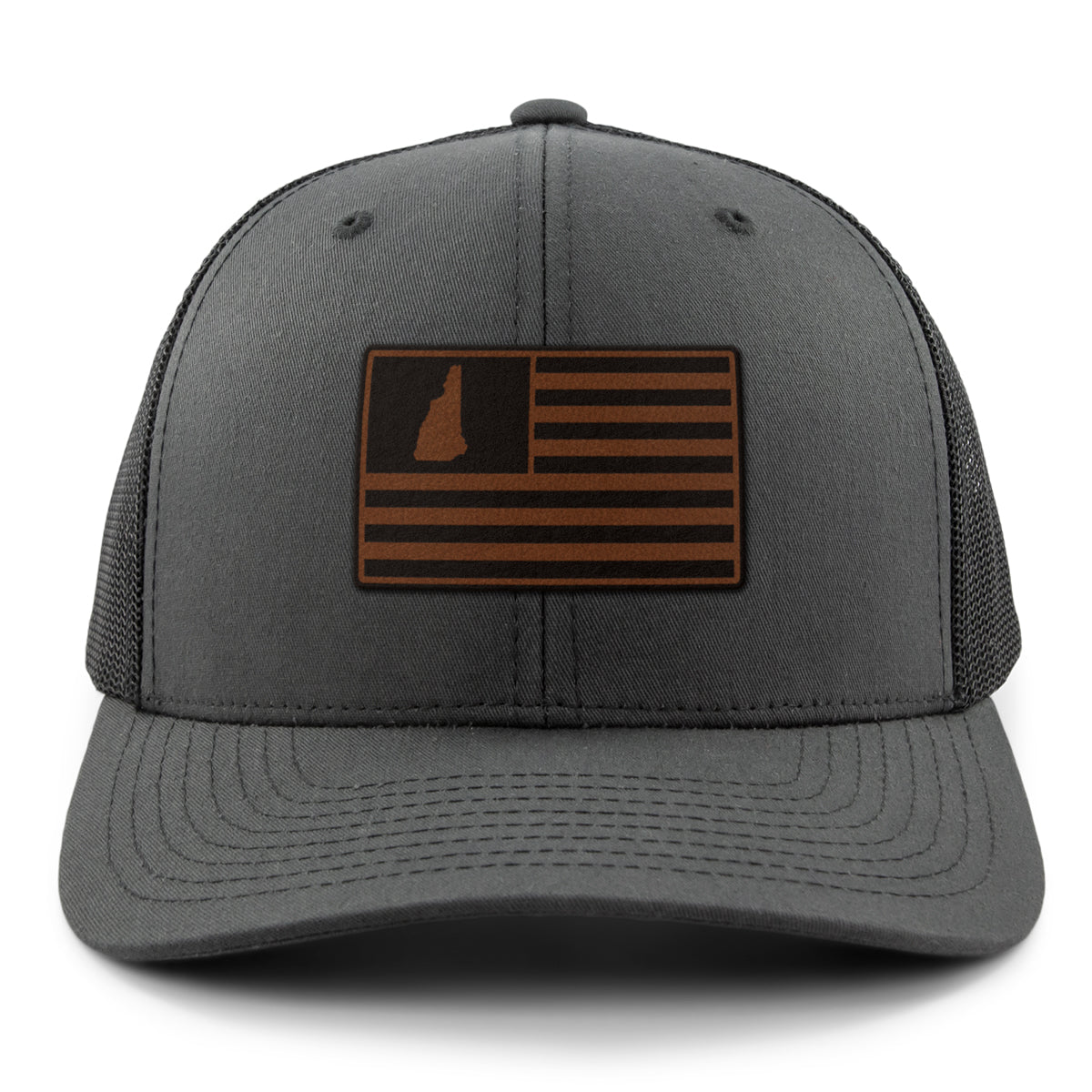 New Hampshire Striped Leather Patch Classic Snapback Trucker - Chowdaheadz