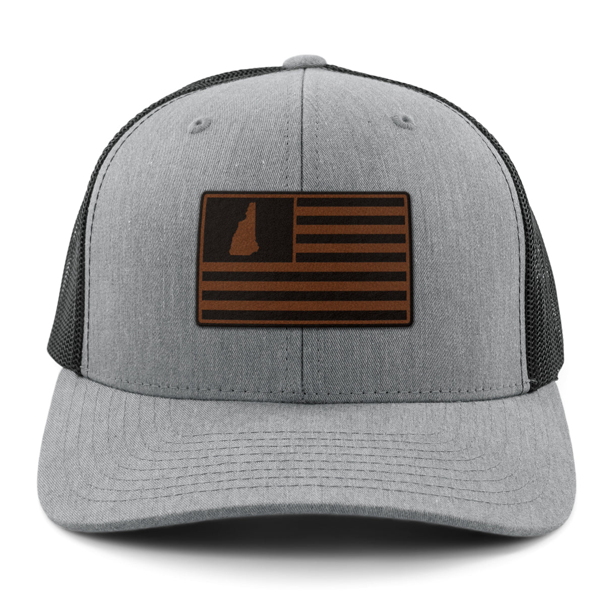 New Hampshire Striped Leather Patch Classic Snapback Trucker - Chowdaheadz