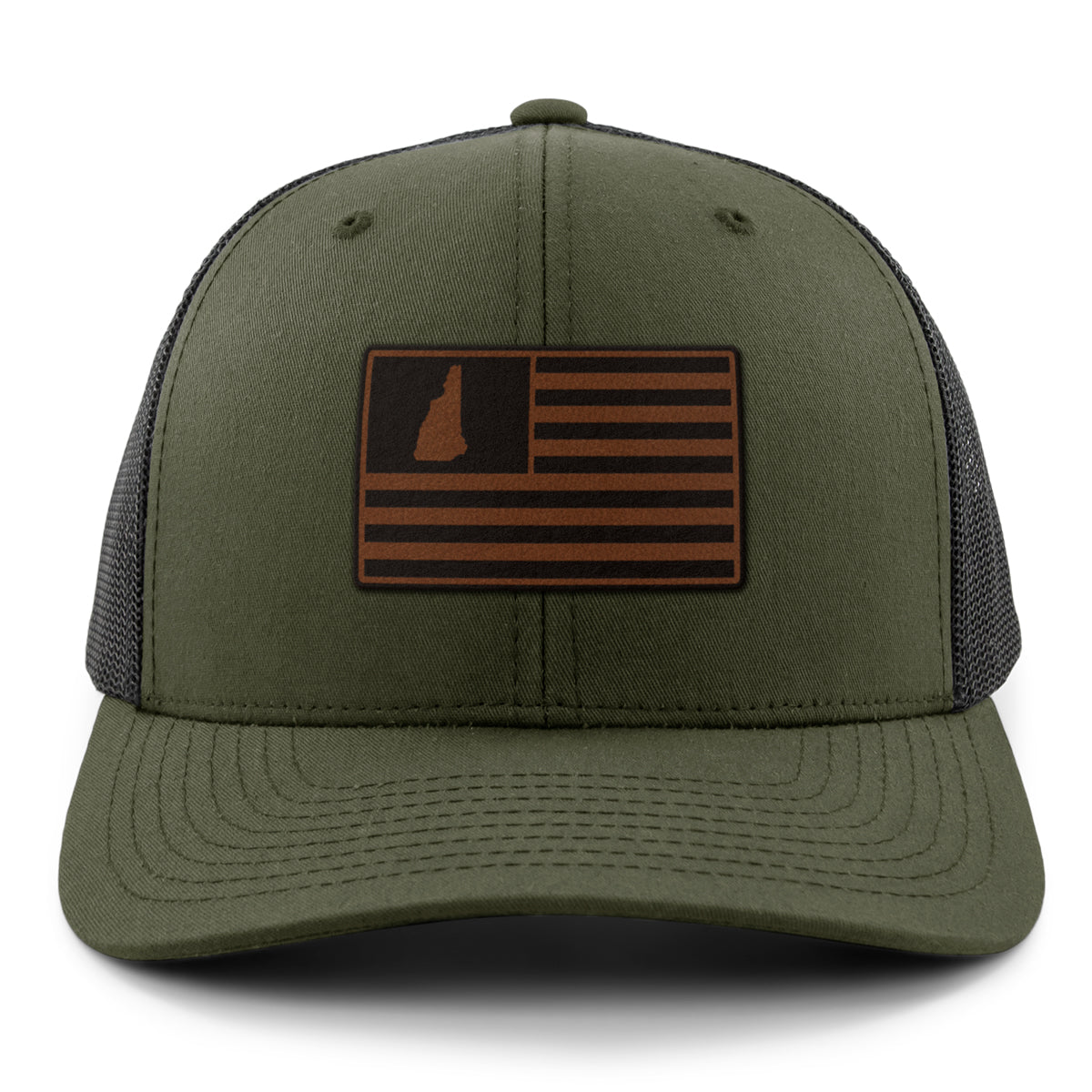 New Hampshire Striped Leather Patch Classic Snapback Trucker - Chowdaheadz