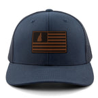 New Hampshire Striped Leather Patch Classic Snapback Trucker - Chowdaheadz