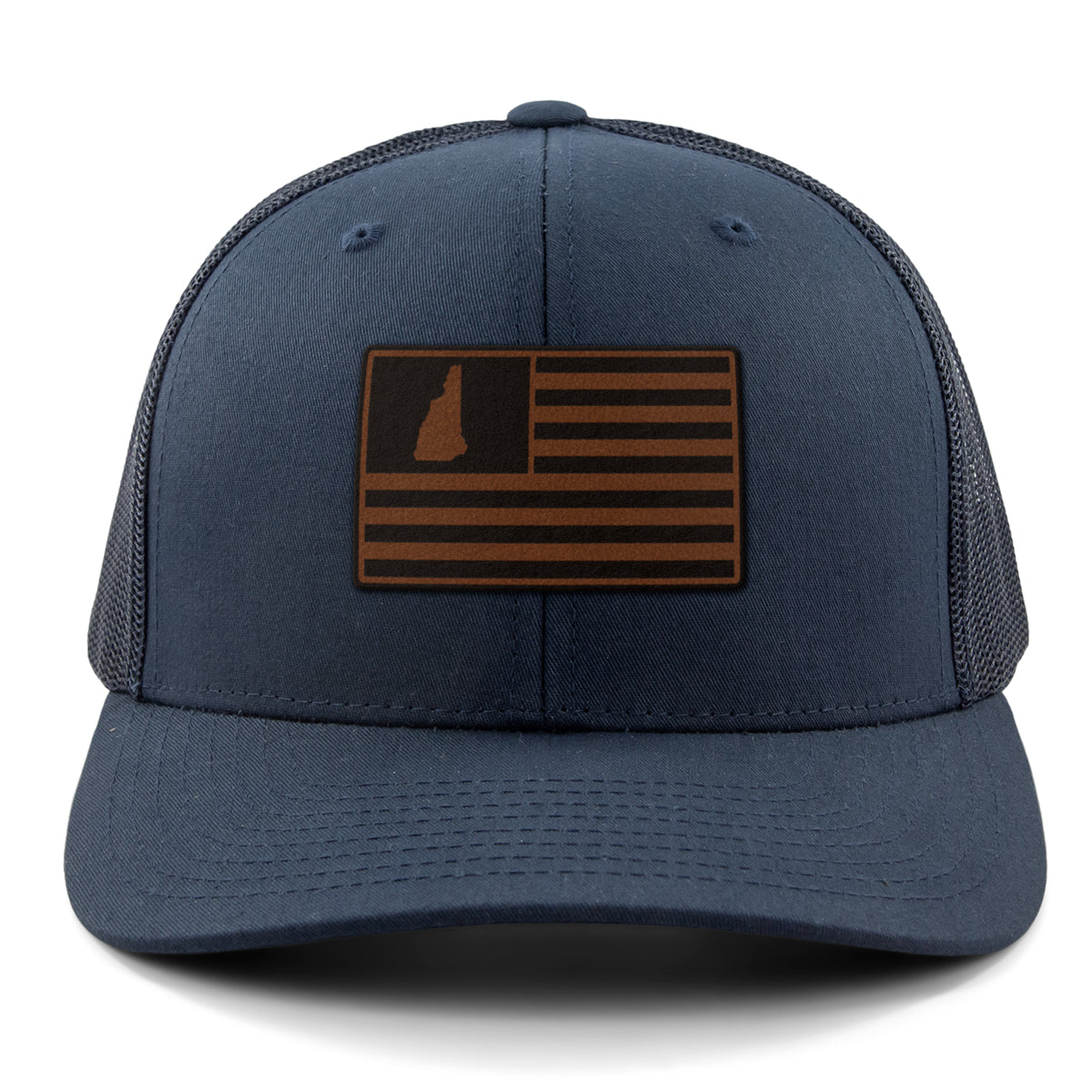 New Hampshire Striped Leather Patch Classic Snapback Trucker - Chowdaheadz