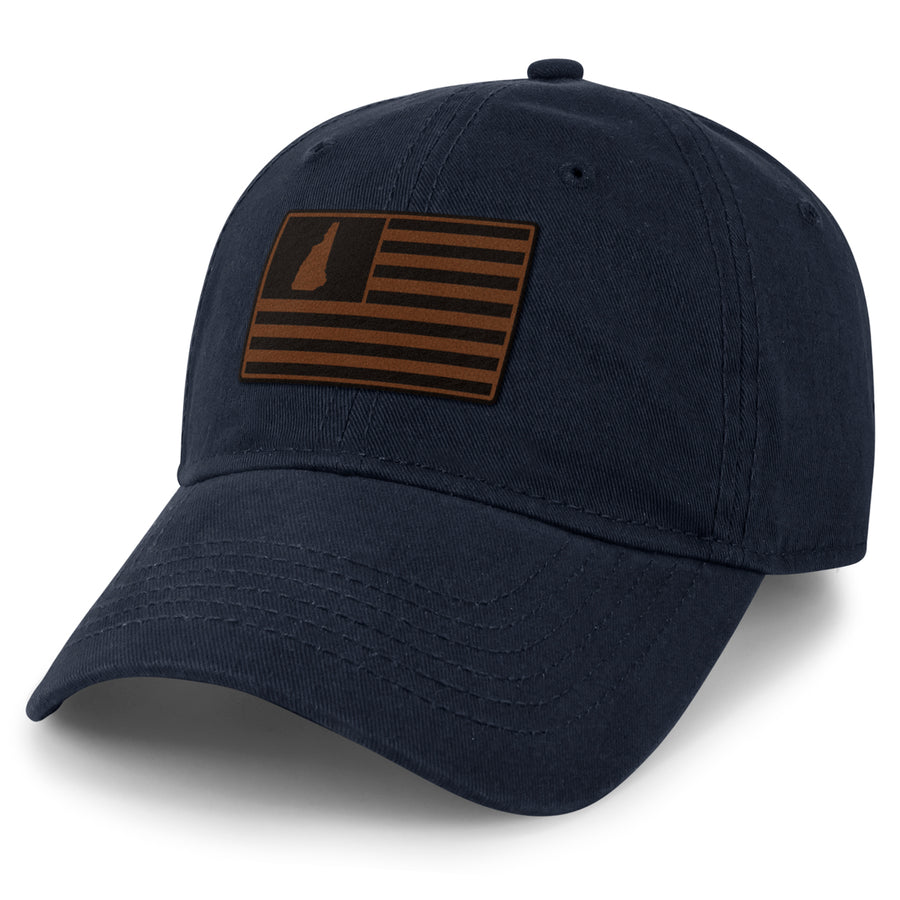 New Hampshire Striped Leather Patch Dad Hat - Chowdaheadz