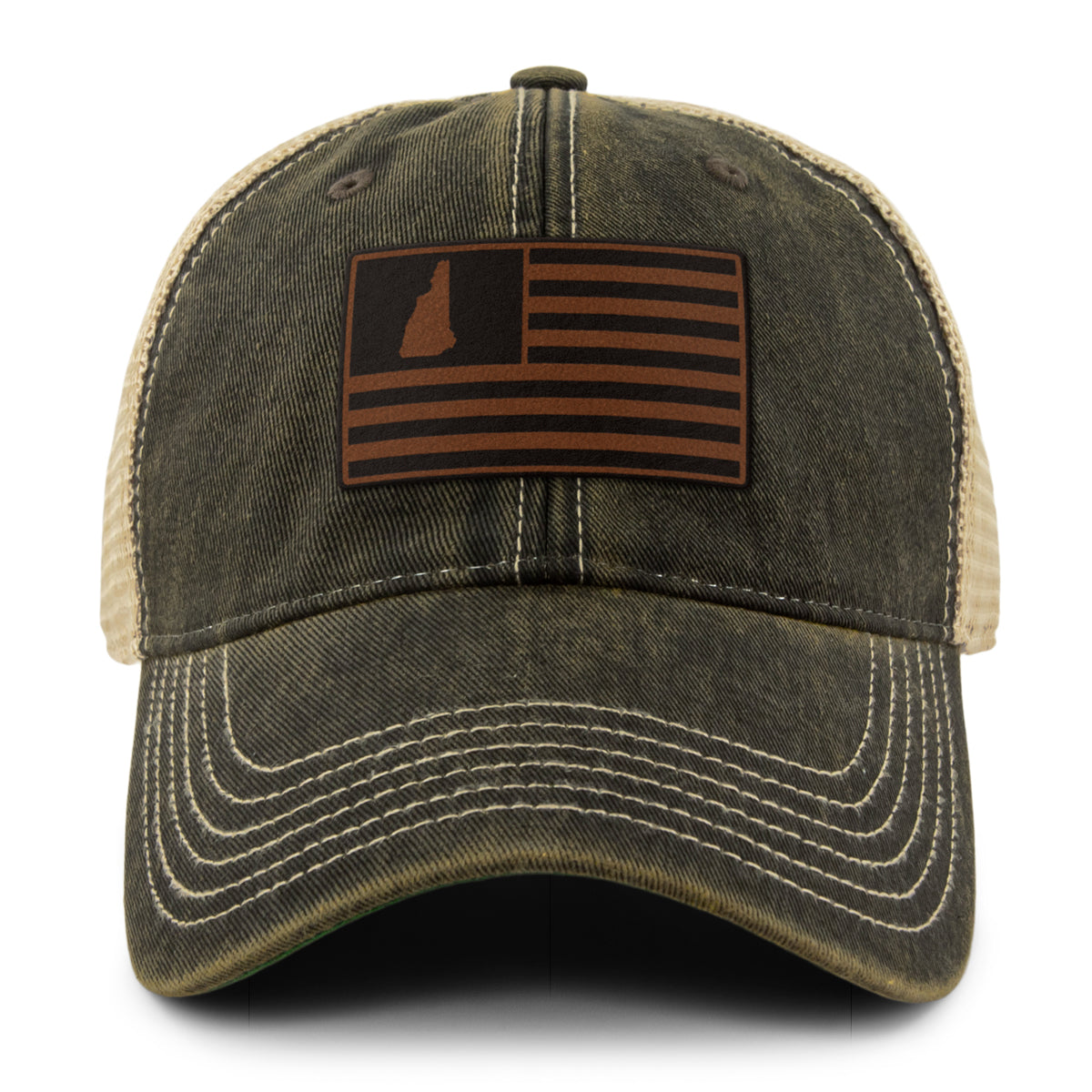 New Hampshire Striped Leather Patch Dirty Water Trucker - Chowdaheadz