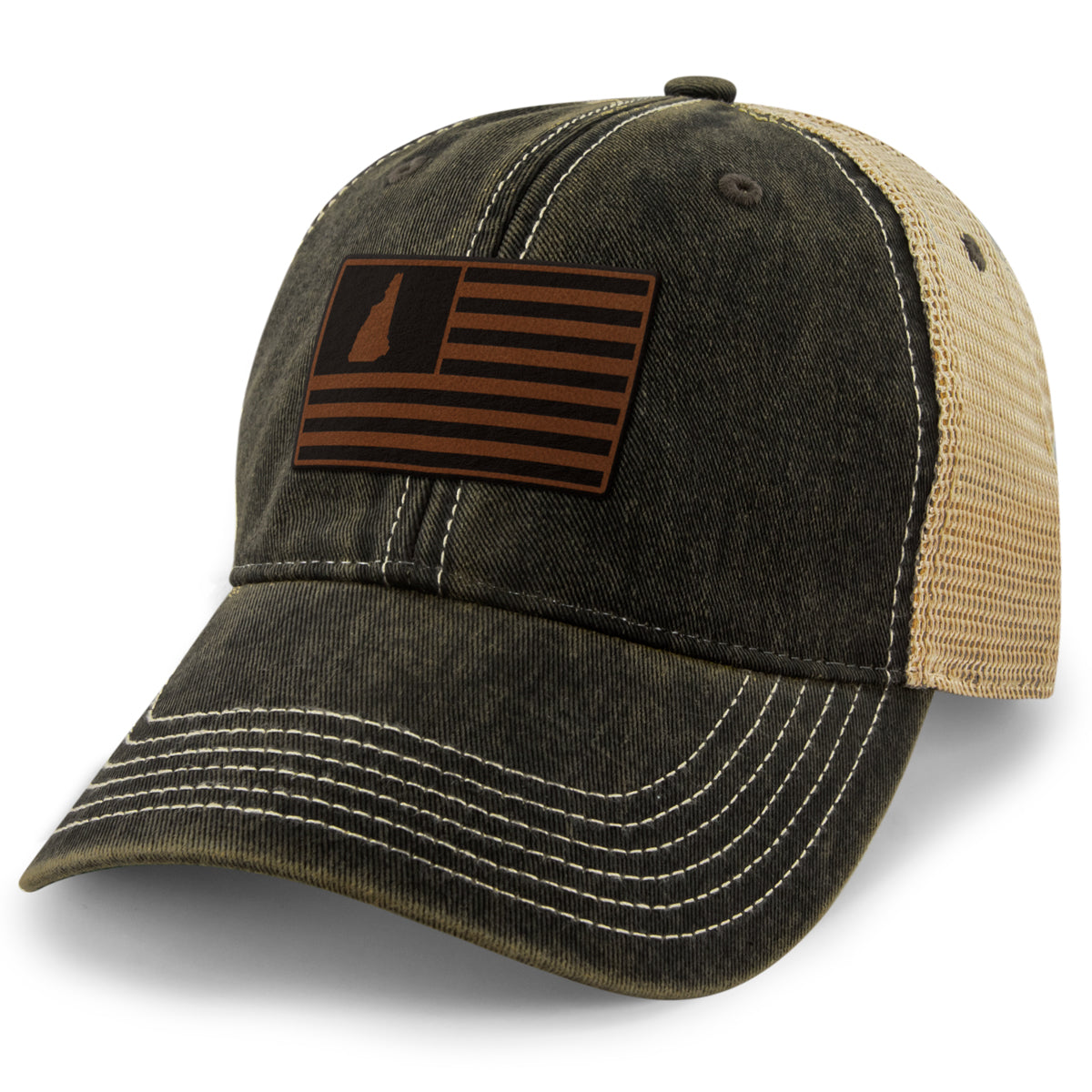 New Hampshire Striped Leather Patch Dirty Water Trucker - Chowdaheadz