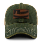 New Hampshire Striped Leather Patch Dirty Water Trucker - Chowdaheadz