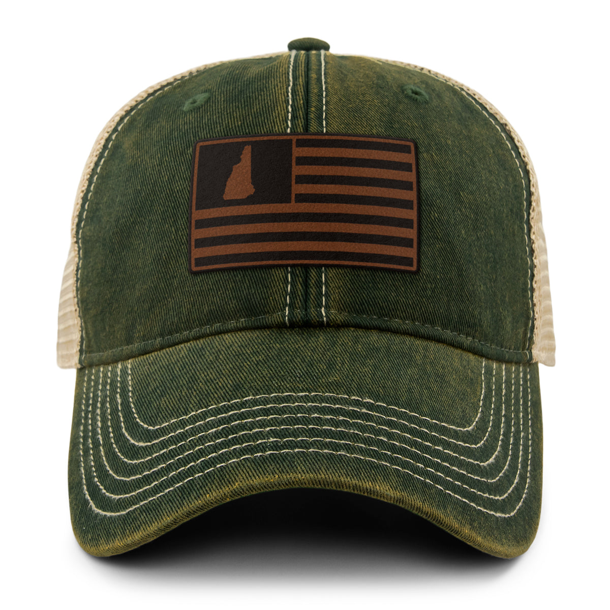 New Hampshire Striped Leather Patch Dirty Water Trucker - Chowdaheadz