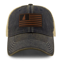 New Hampshire Striped Leather Patch Dirty Water Trucker - Chowdaheadz