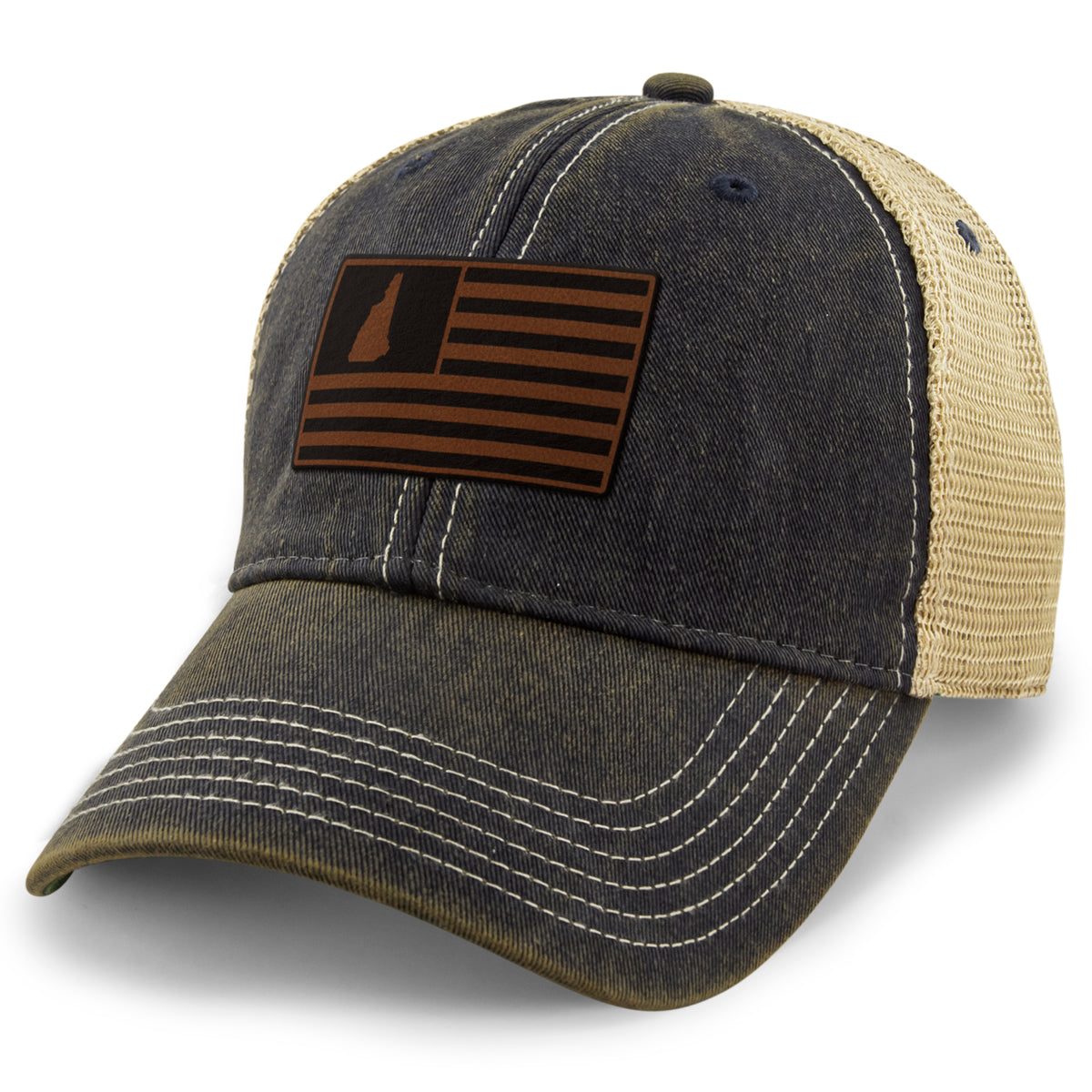 New Hampshire Striped Leather Patch Dirty Water Trucker - Chowdaheadz