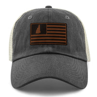 New Hampshire Striped Leather Patch Relaxed Trucker - Chowdaheadz