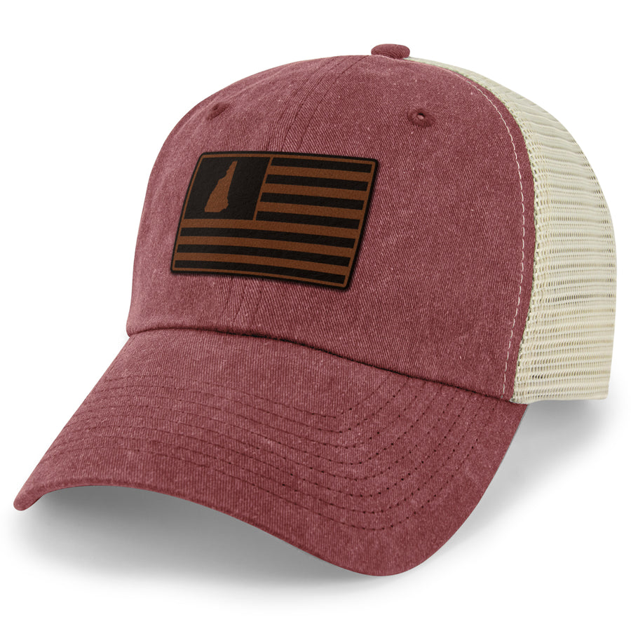 New Hampshire Striped Leather Patch Relaxed Trucker - Chowdaheadz