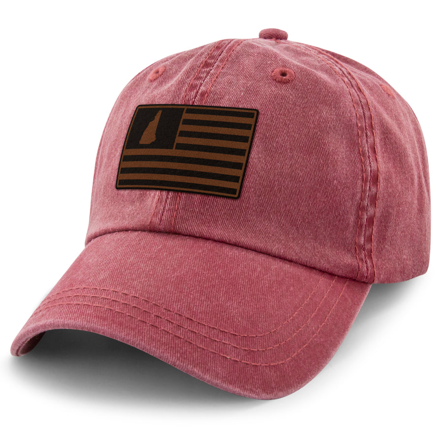 New Hampshire Striped Leather Patch Washed Dad Hat - Chowdaheadz