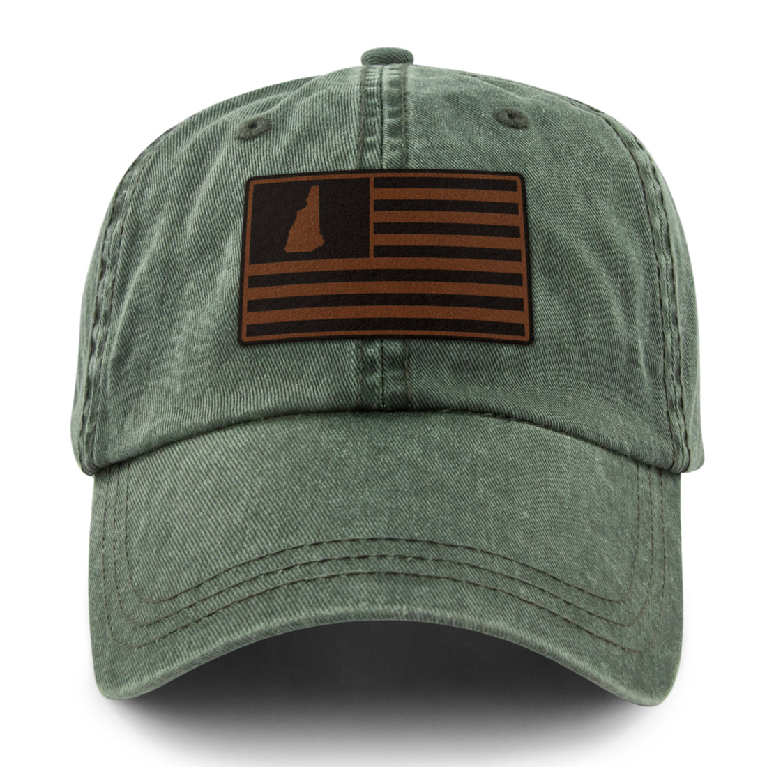 New Hampshire Striped Leather Patch Washed Dad Hat - Chowdaheadz
