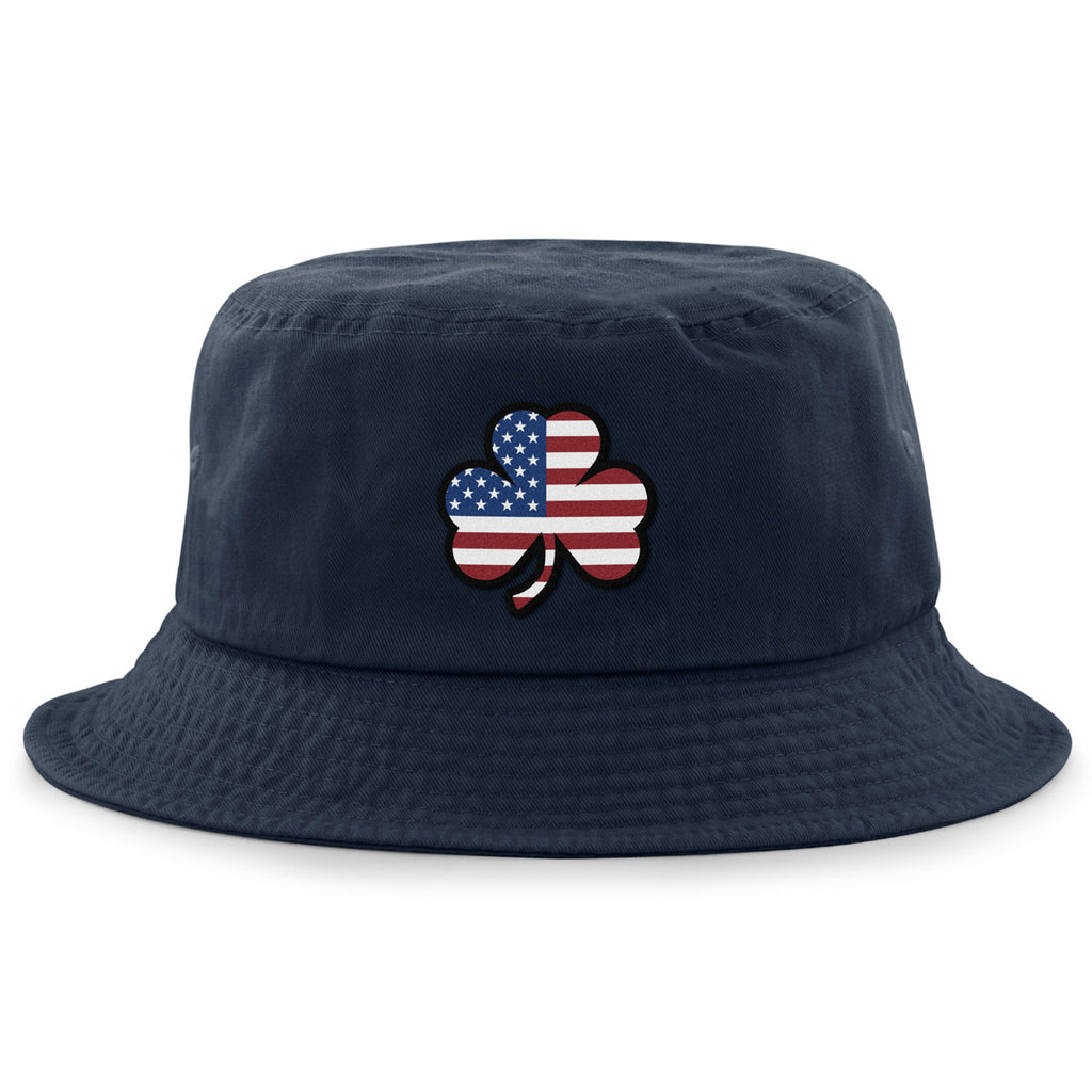 Shamrock Stars & Stripes bucket hat with shamrock-on-flag embroidery — Boston Irish bucket hat