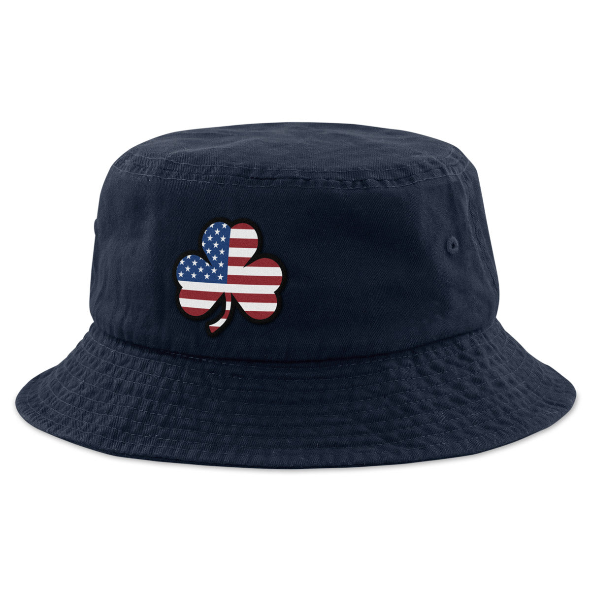 Side view of Shamrock Stars & Stripes bucket hat — embroidery and brim detail