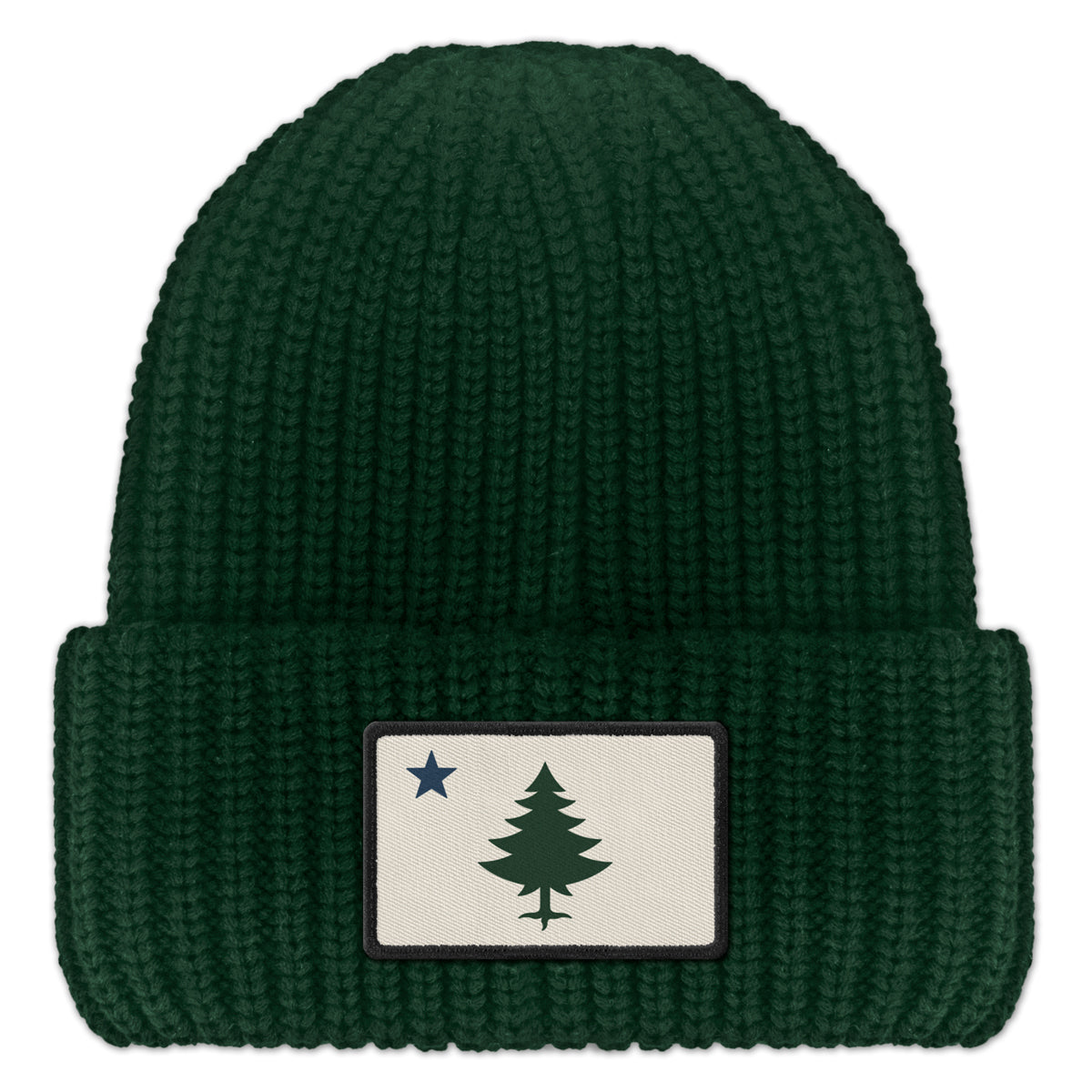 Vintage Maine Flag Patch Chunky Knit Winter Hat