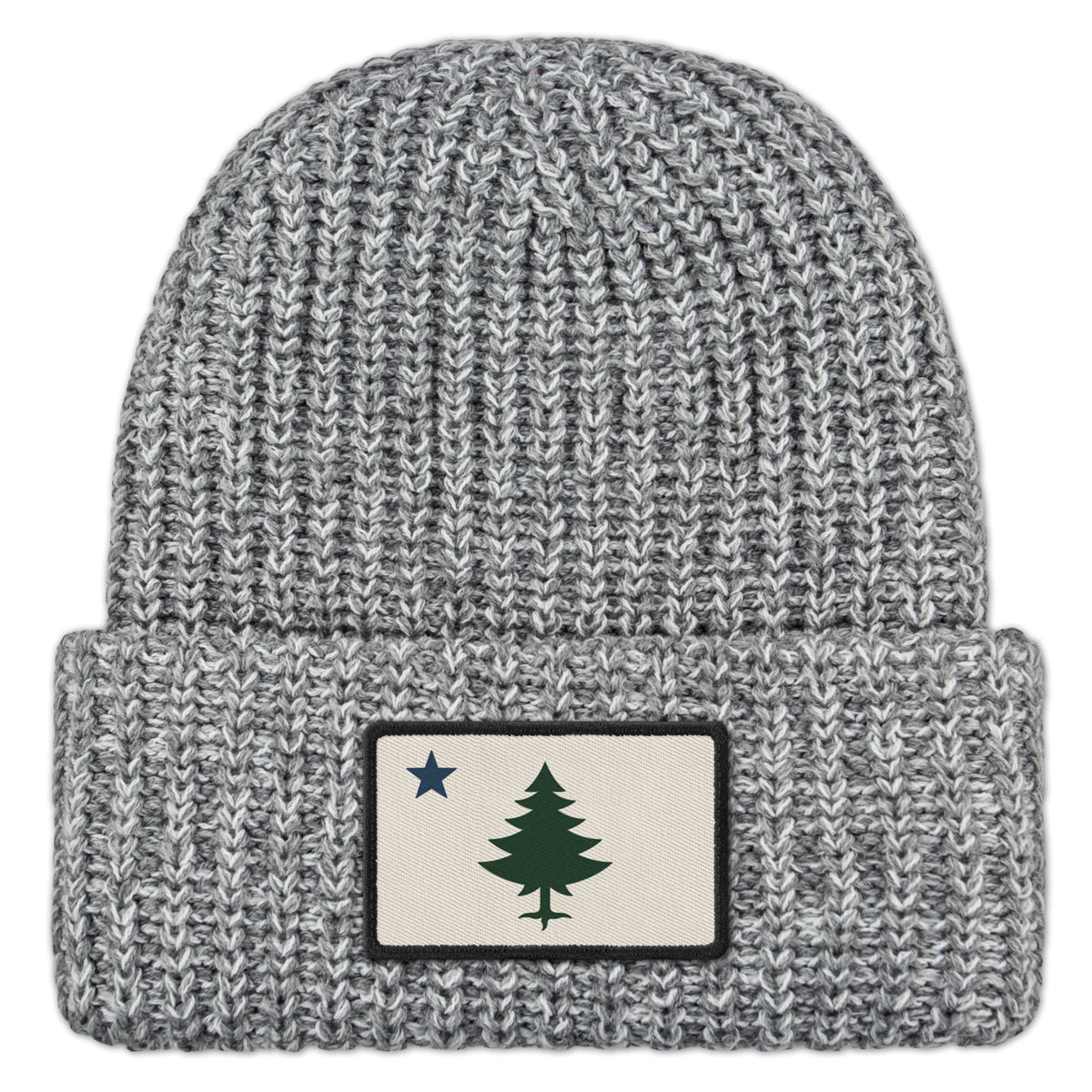 Vintage Maine Flag Patch Chunky Knit Winter Hat