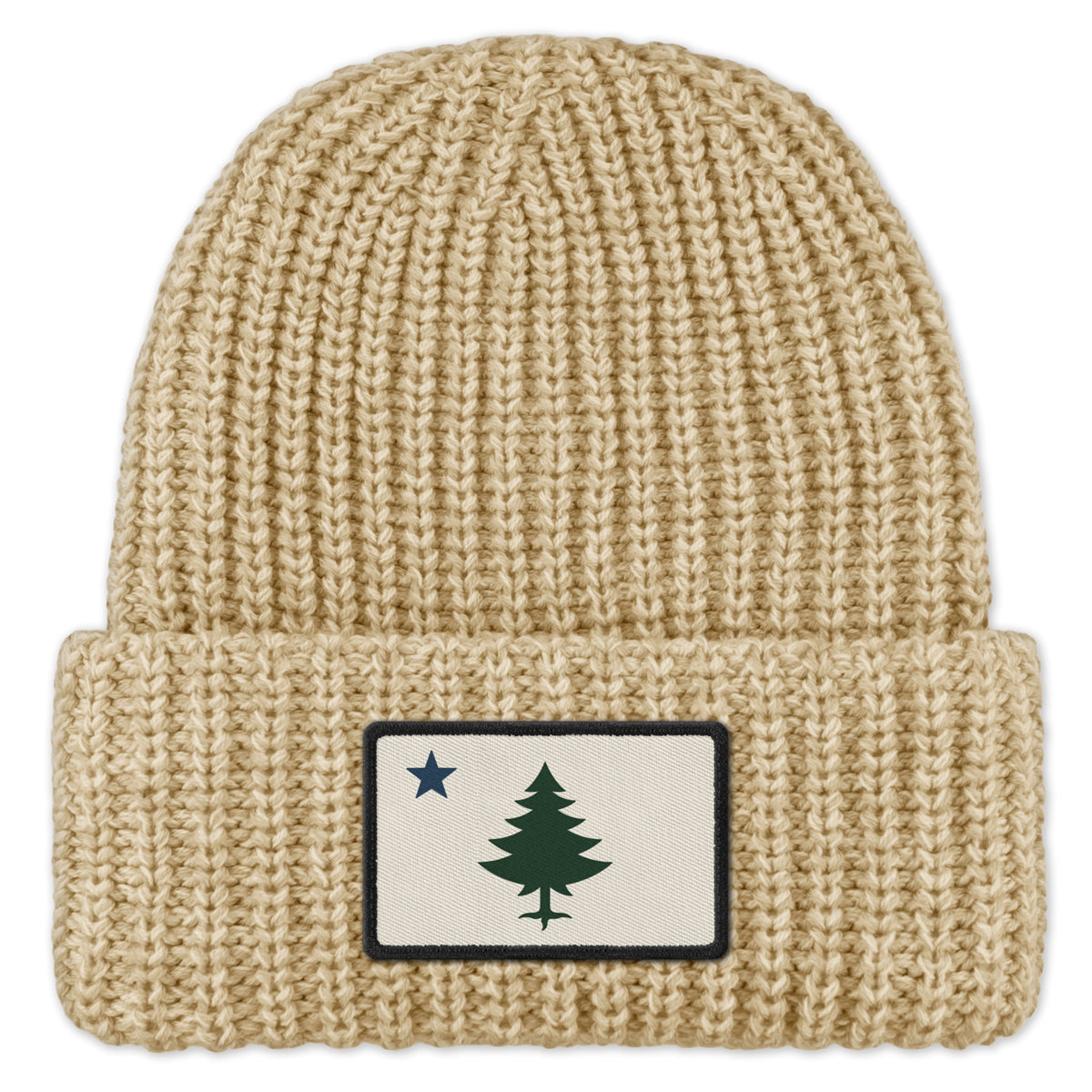 Vintage Maine Flag Patch Chunky Knit Winter Hat