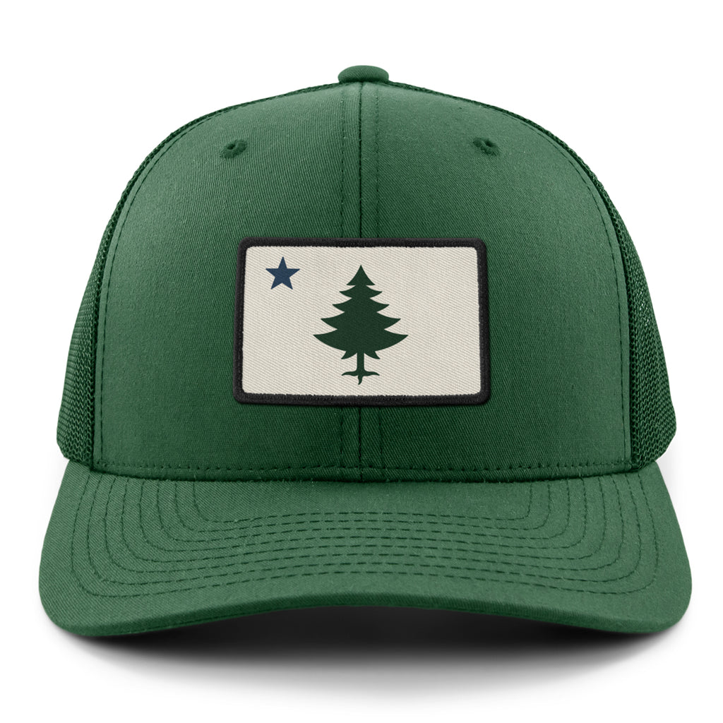 Vintage Maine Flag Classic Snapback Trucker Hat — front view