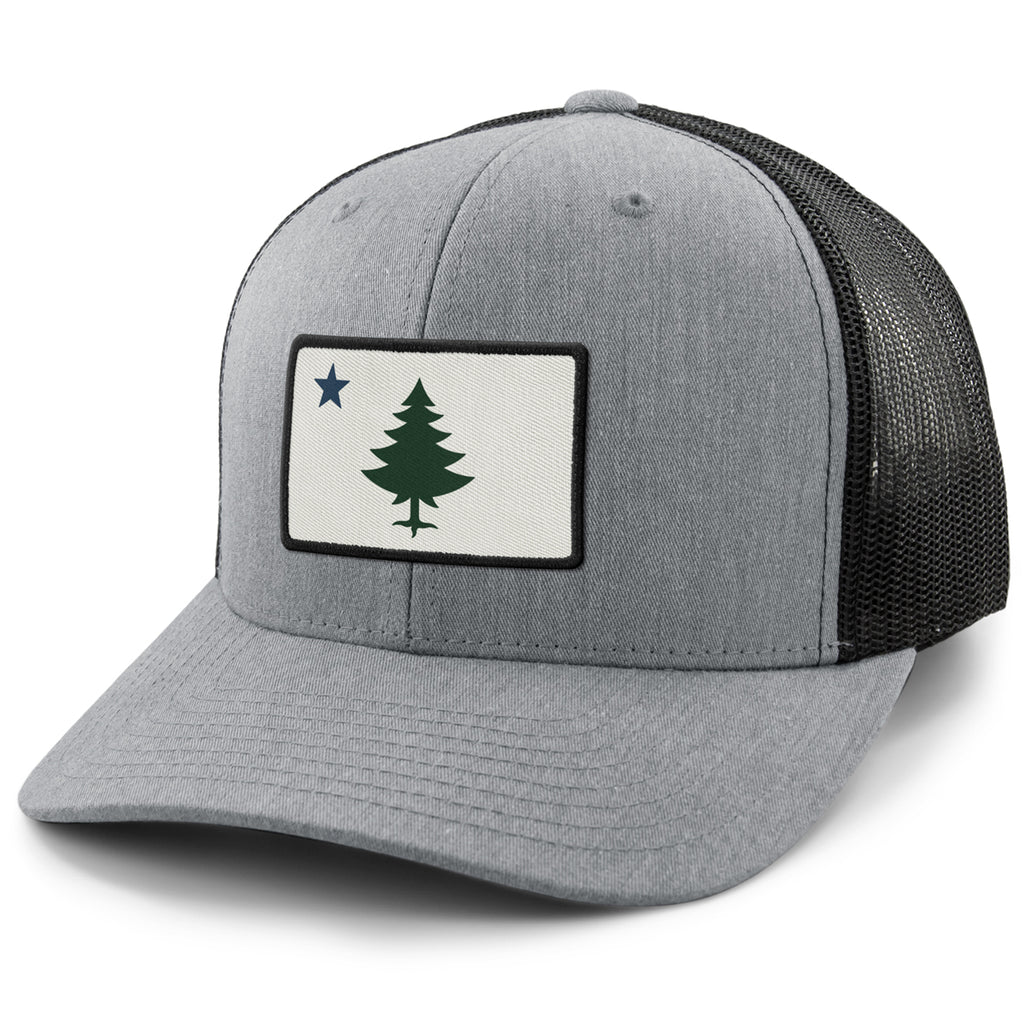 Vintage Maine Flag Classic Snapback Trucker Hat — main product view in Gray