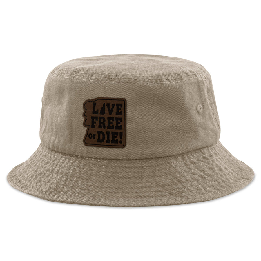 Live Free or Die Leather Patch Bucket Hat - Chowdaheadz