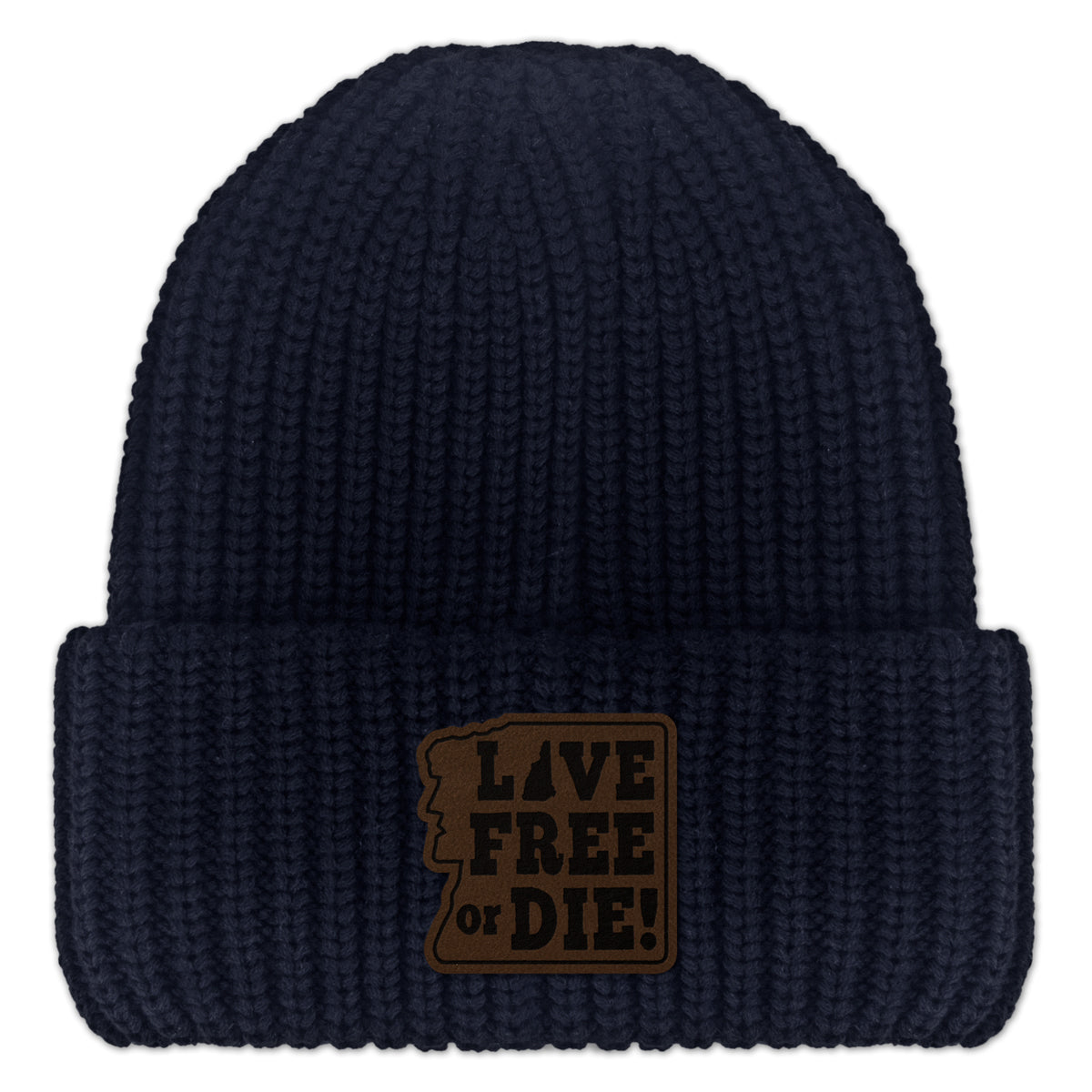Live Free or Die Leather Patch Chunky Knit - Chowdaheadz