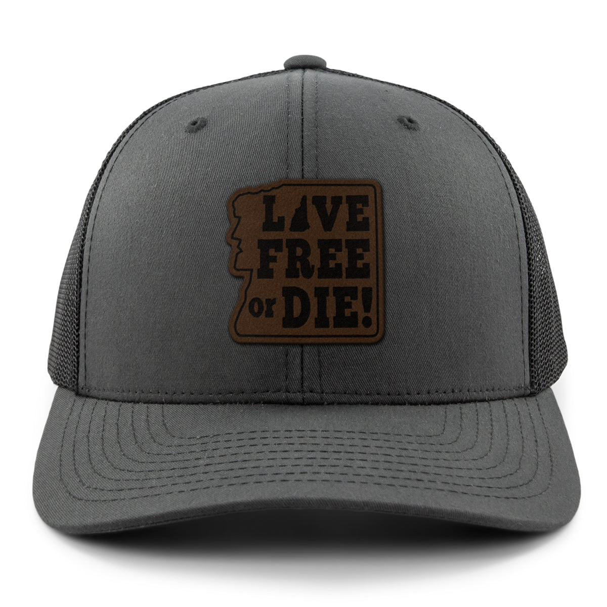 Live Free or Die Leather Patch Classic Snapback Trucker - Chowdaheadz