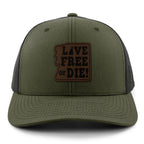 Live Free or Die Leather Patch Classic Snapback Trucker - Chowdaheadz