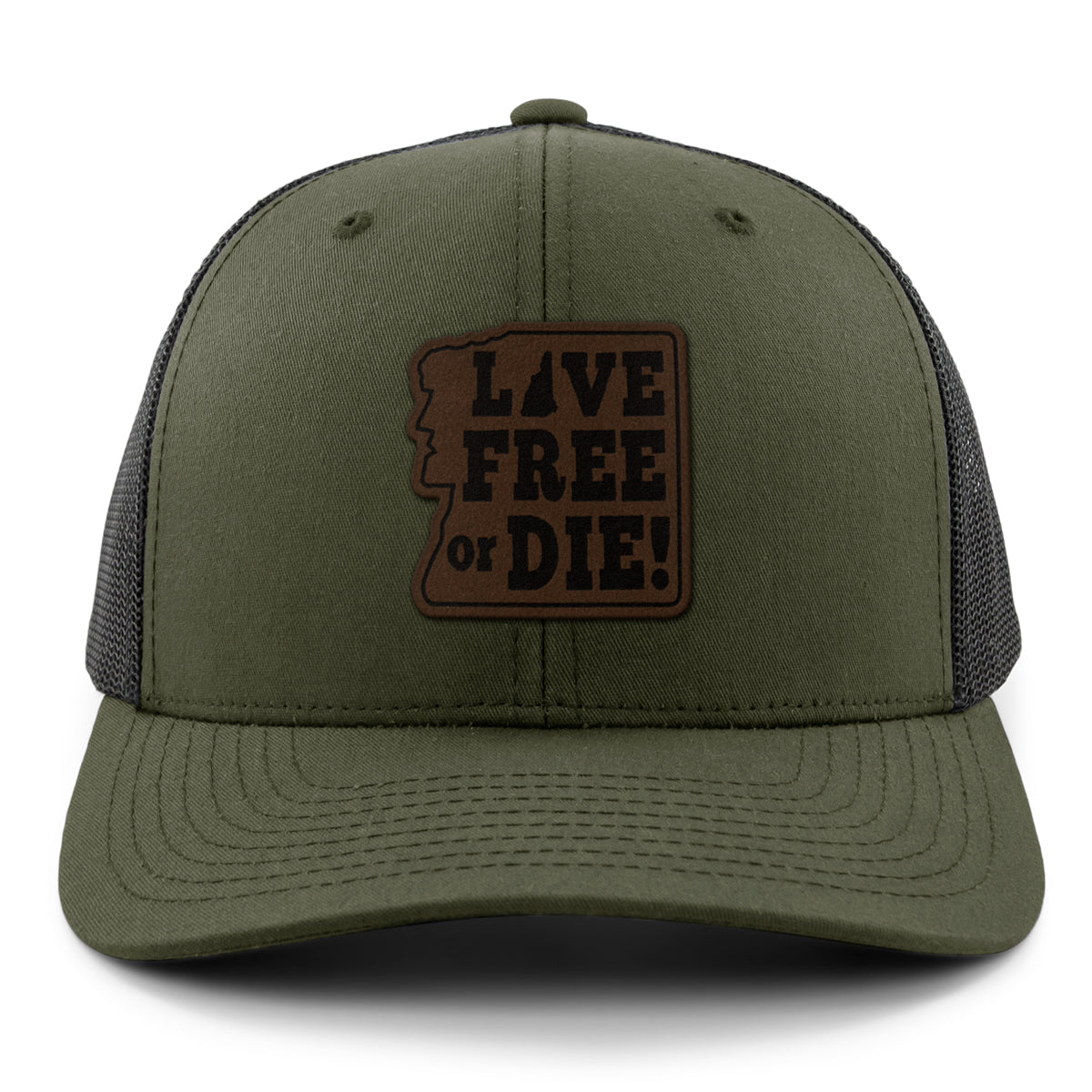 Live Free or Die Leather Patch Classic Snapback Trucker - Chowdaheadz