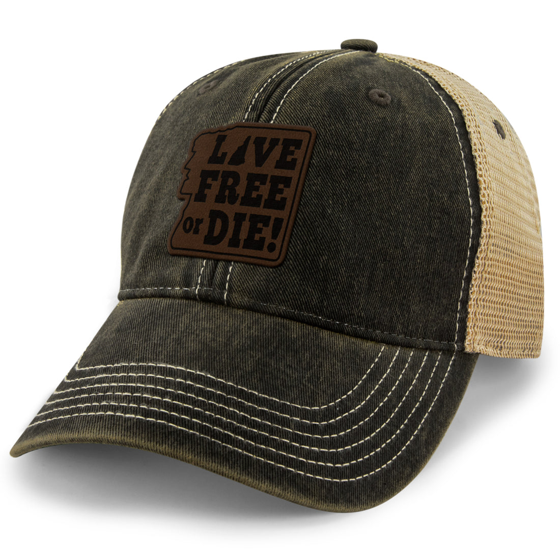 Live Free or Die Leather Patch Dirty Water Trucker - Chowdaheadz